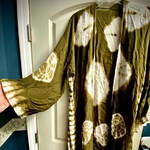 Flowy long cardigan, beach coverup - Olive green tie dye
